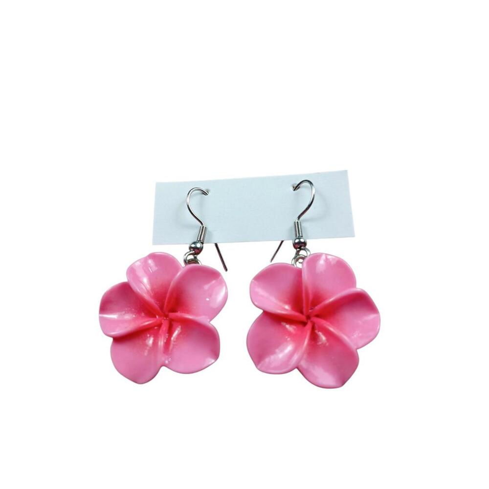 Pink Plumeria Hawaii Boho Tropical Y2K Flower Hook Pierced Dangle Drop earrings